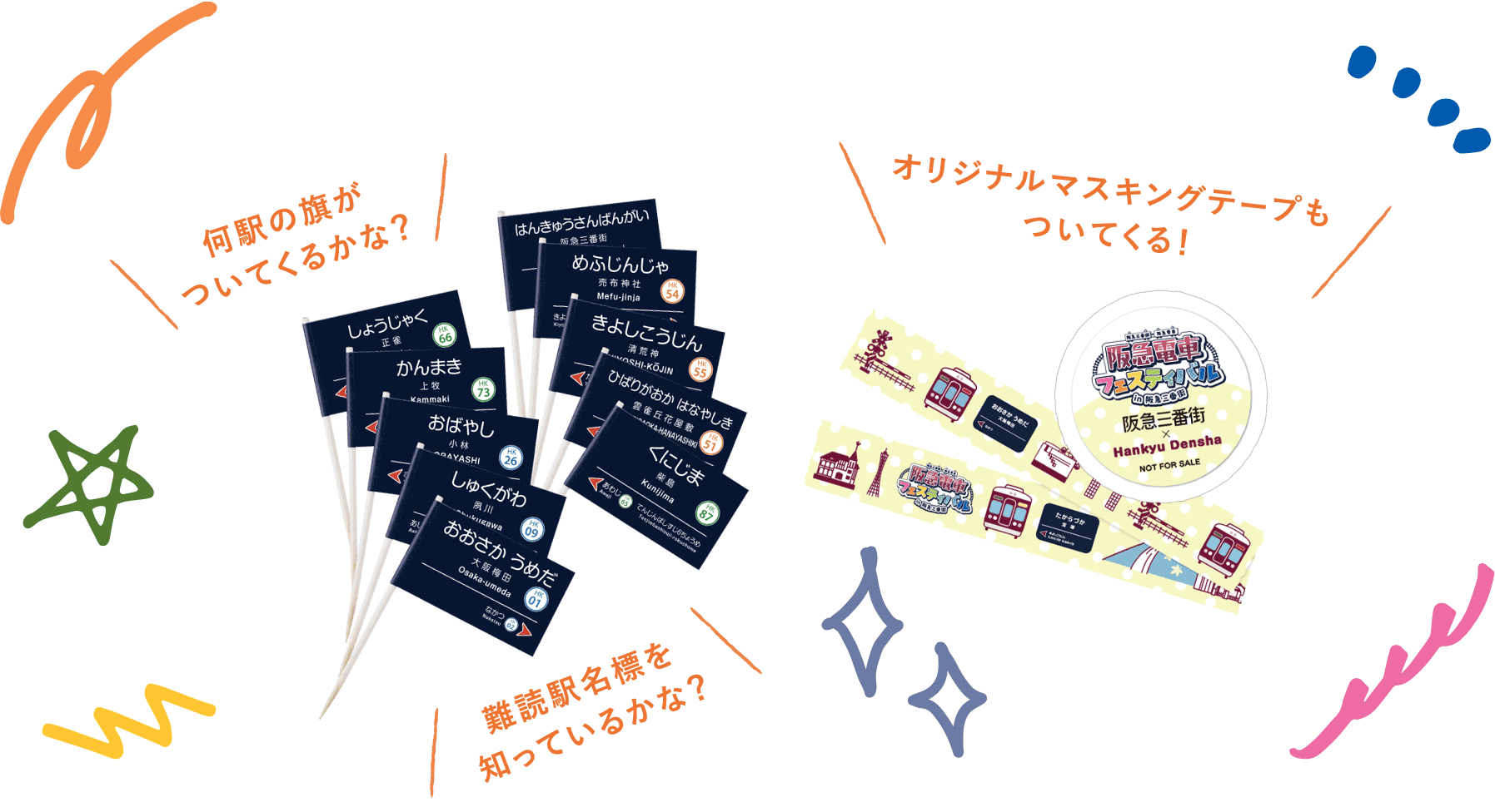 「駅名標ランチ旗」と「阪急電車オリジナルマスキングテープ」